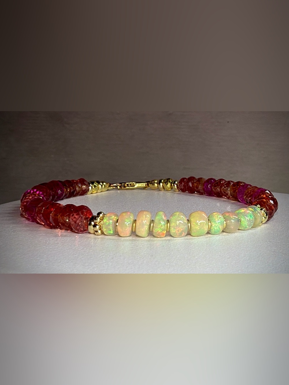✨ One of a Kind ✨ Luxury Padparadscha Sapphire & Ethiopian Opal Bracelet - Picture 2 of 6